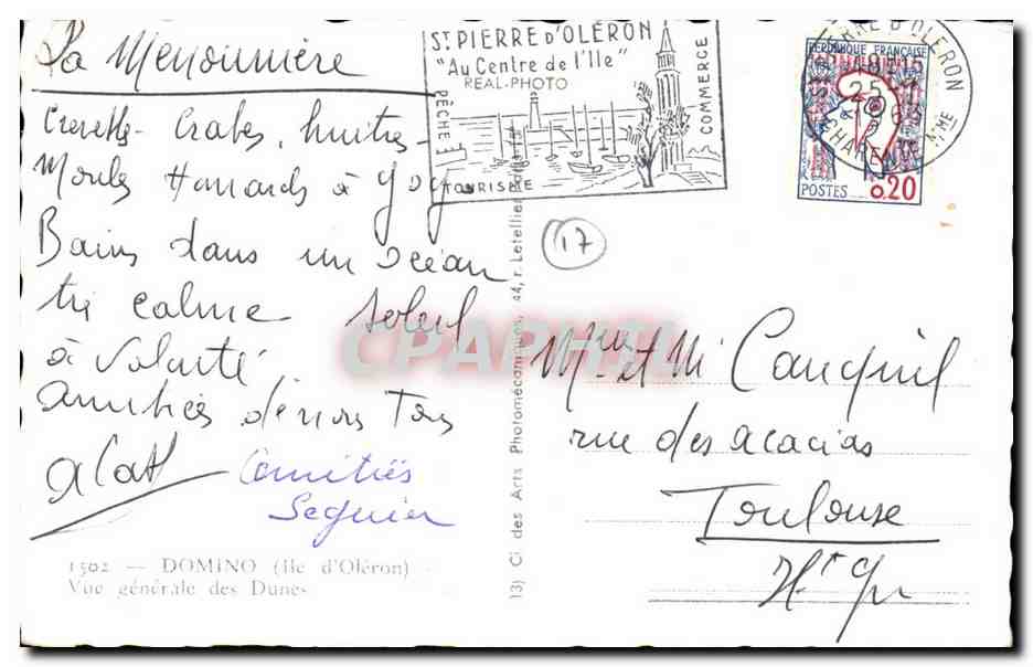 Vue générale des Dunes — St-Pierre-d'Oléron — éditeur Real-Photo — Verso