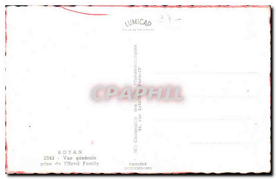 Royan - Vu Generale prise de l'Hotel Family - CPA  — Verso