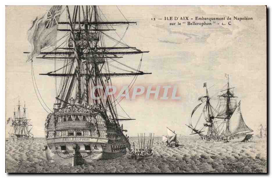 Ile d'Aix - Embarquement de Napoleon sur le Bellerophon - Voilier - CPA 