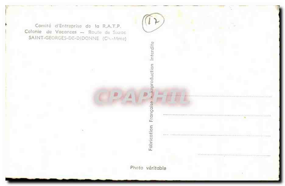 CPA Saint Georges de Didonne Colonie de vacances Route de Suzac RaTP — Rückseite