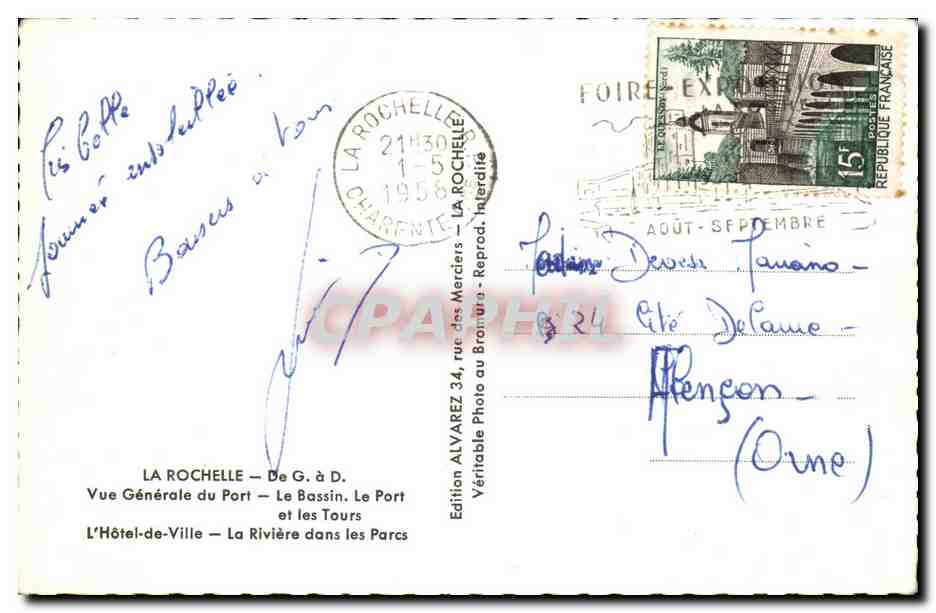 La Rochelle — Vue Générale du Port, Le Bassin, Le Port et les Tours — Édition Alvarez — Rückseite