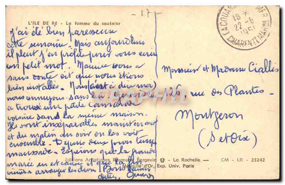 Ile de Re CPA La femme du SAulnier  — Rückseite