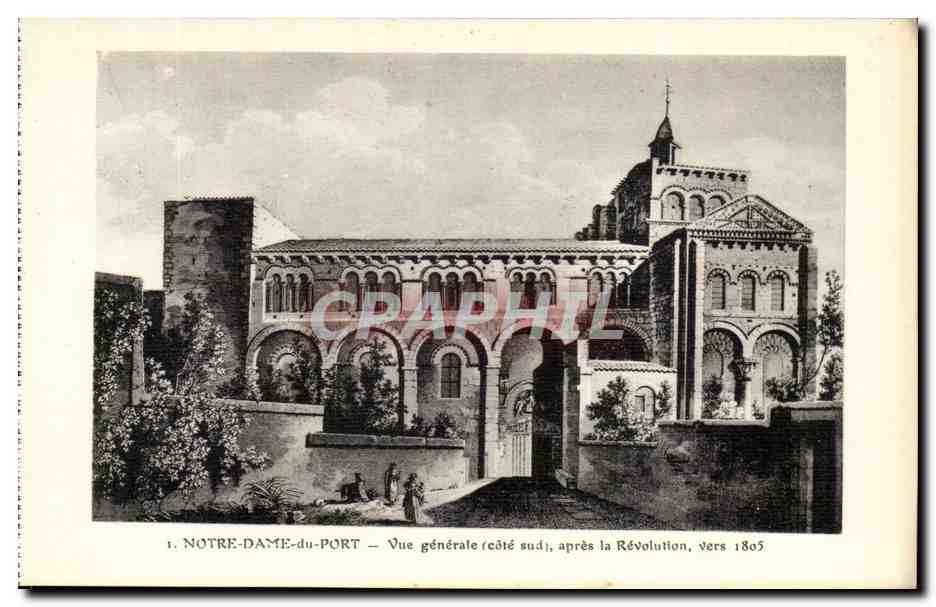 Notre-Dame-du-Port — Vue générale (côté sud), après la Révolution, vers 1805 — Phototypie J. Bienalmé, Reims