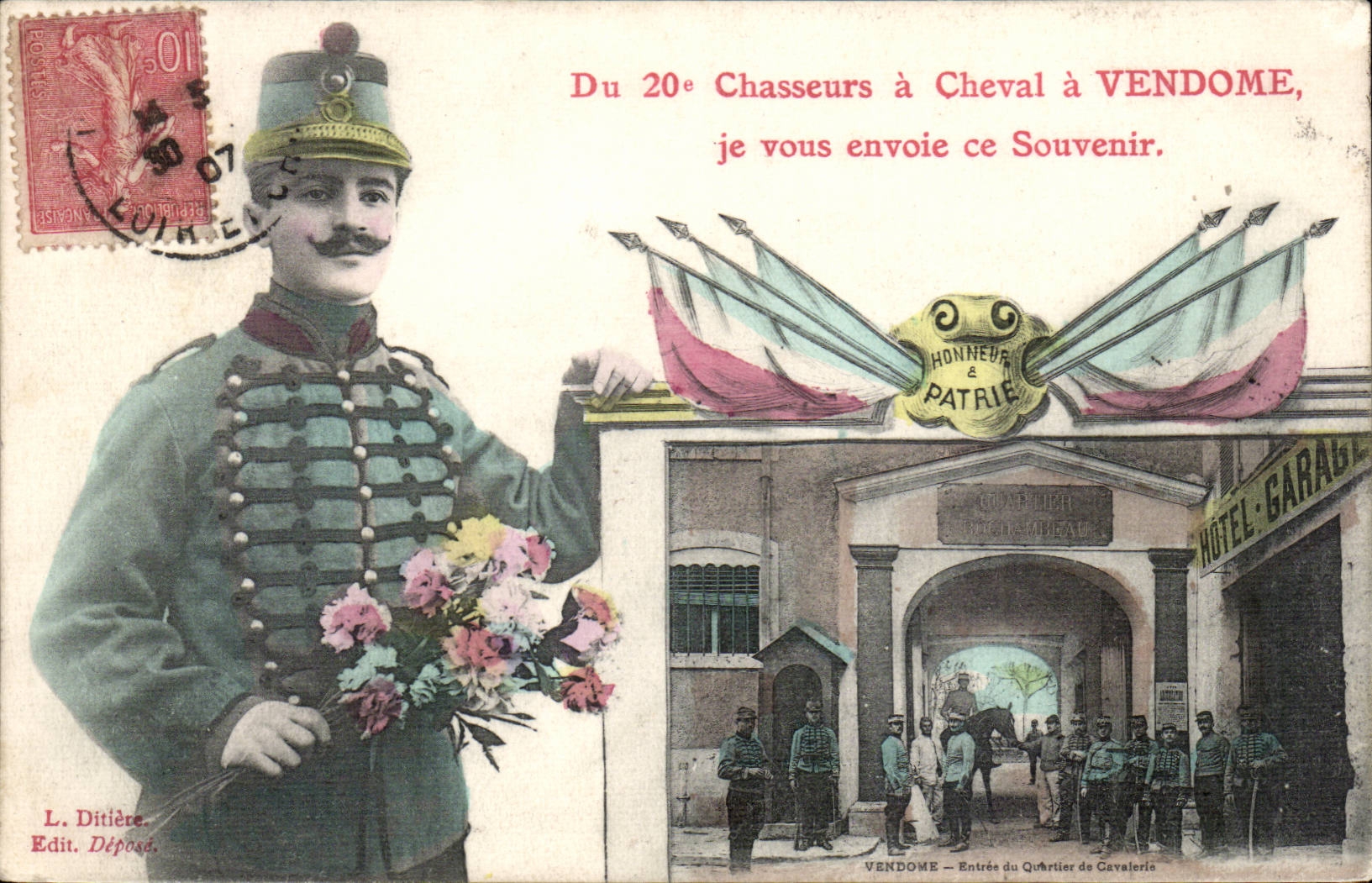 CPA Militaria Du 20eme chasseurs a cheval de Vendome je vosu envoie ce souvenir