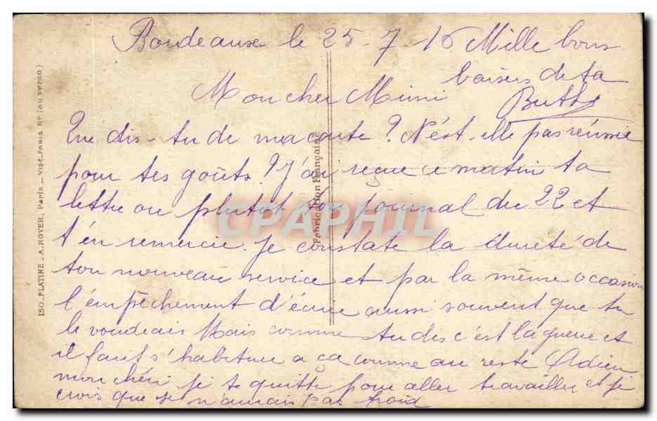 CPA Militaria Graine de cuistot (enfant) — Rückseite
