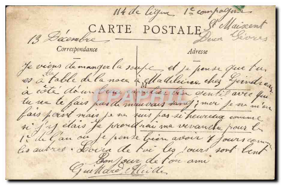 CPA Militaria Souvenir du 114eme d'infanterie a St Maixent — Rückseite