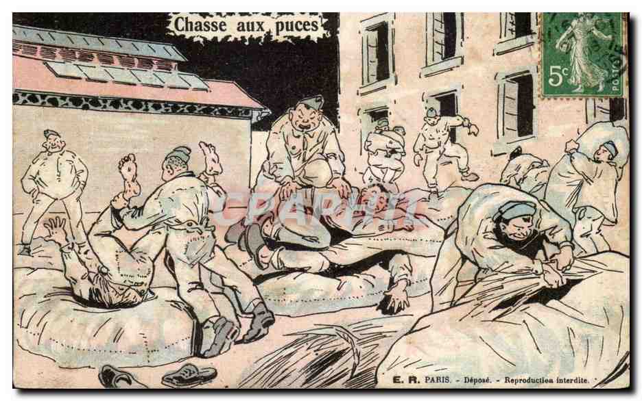 CPA Militaria Chasse aux puces