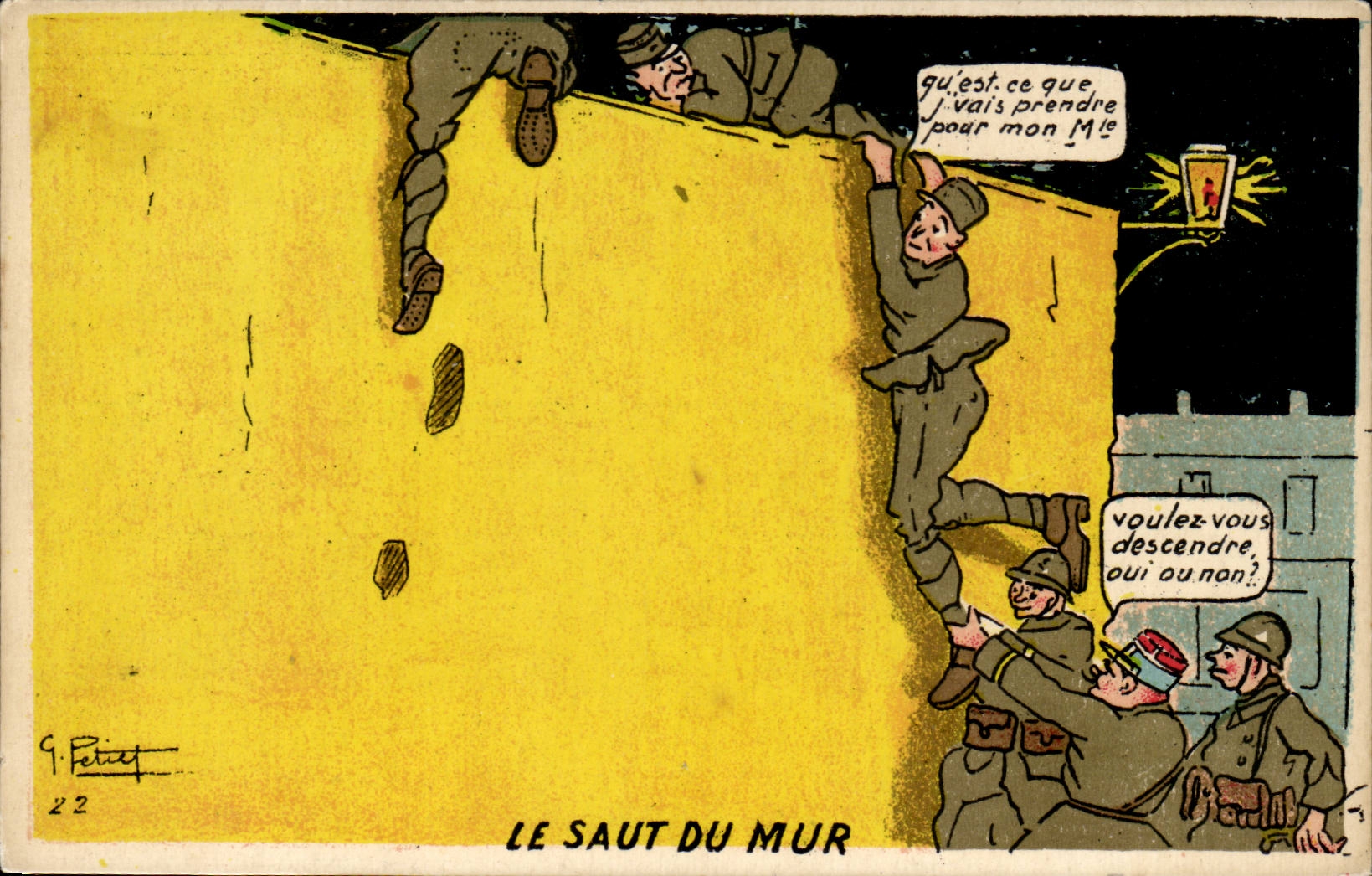 CPA Militaria Le saut du mur