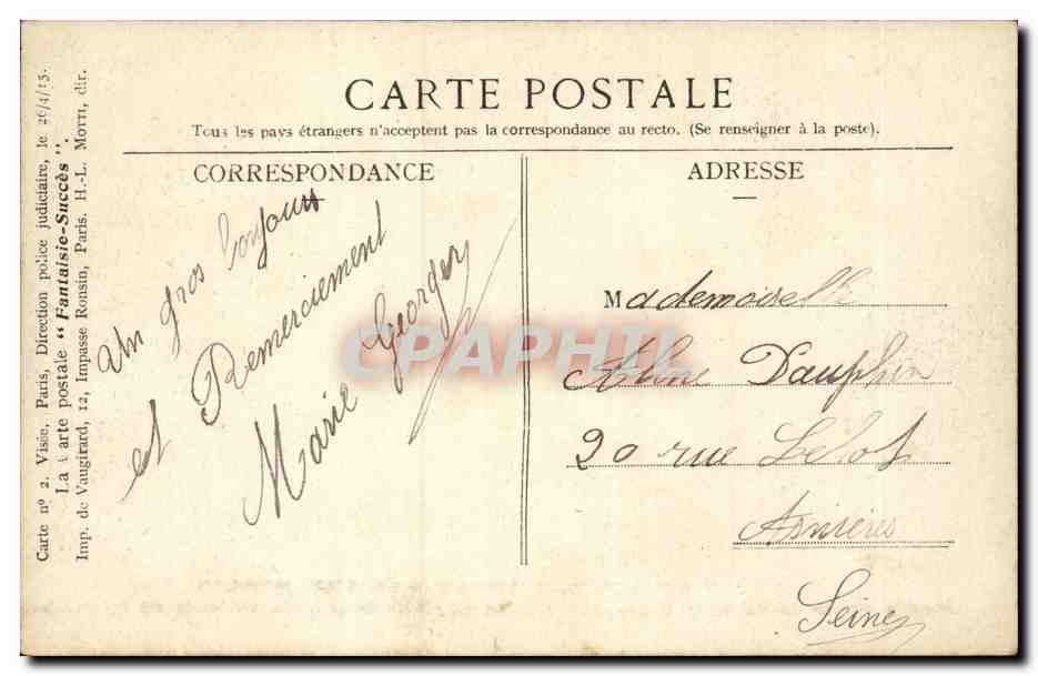 La main dans la main — caricature politique — Imp. de Vaugirard, Paris — Verso