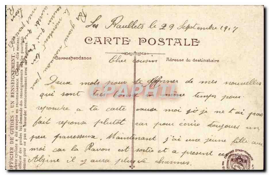 CPA Militaria officier de guides Un renseignement (armee belge velo cycliste) — Rückseite