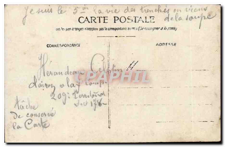 Soldati in trincea — 5a Armata — Cartolina postale militare — Verso