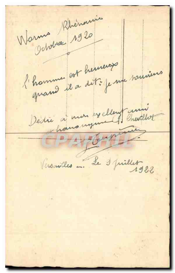 Soldat en uniforme — 1920 — Versailles, n° de série non lisible — Reverso