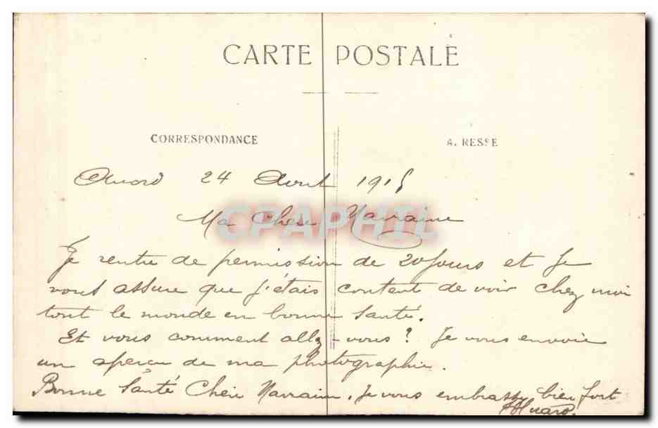 Groupe de soldats — France, 1918 — A. RESSE — Rückseite