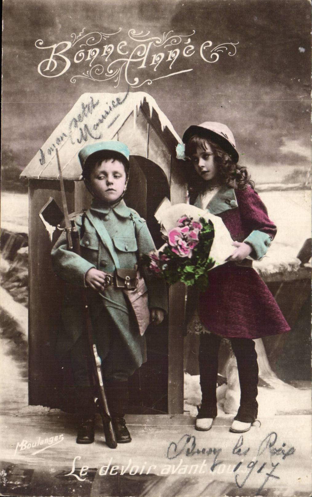 CPA Militaria Bonne annee (enfants)