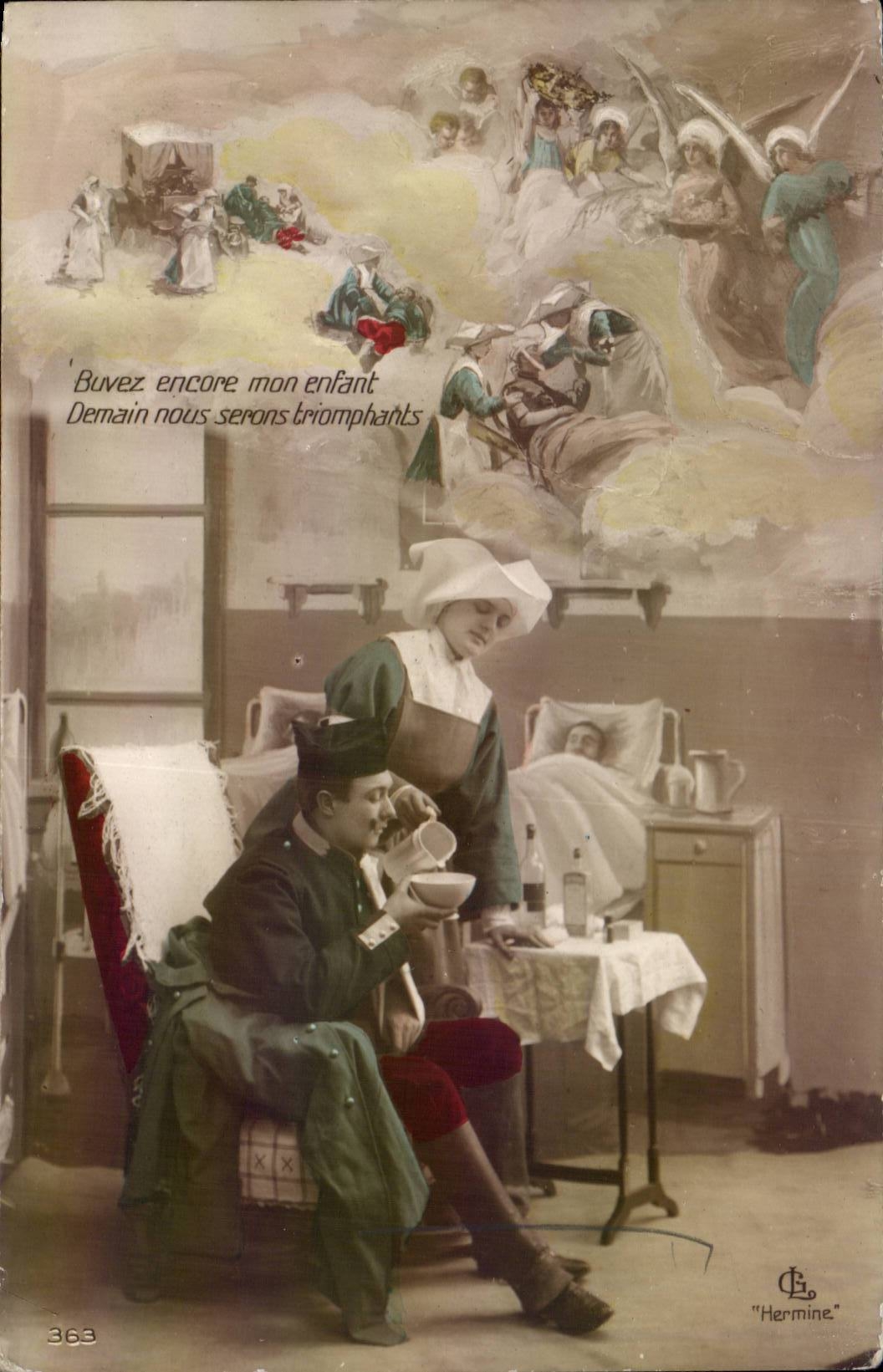CPA Militaria Buvez encore mon enfant (ange angel)