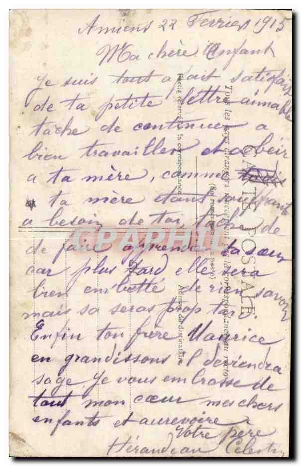 CPA Militaria Enfant revant a son bureau — Rückseite