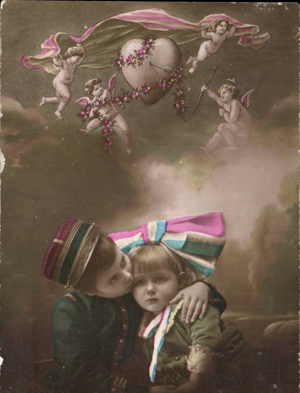 CPA Militaria Enfants et Ange (angel) Alsace Lorraine