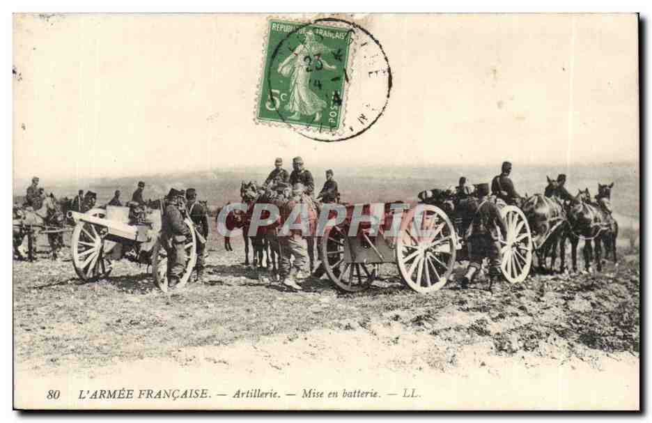 CPA Militaria Artillerie Mise en batterie L'armee francaise (canons)
