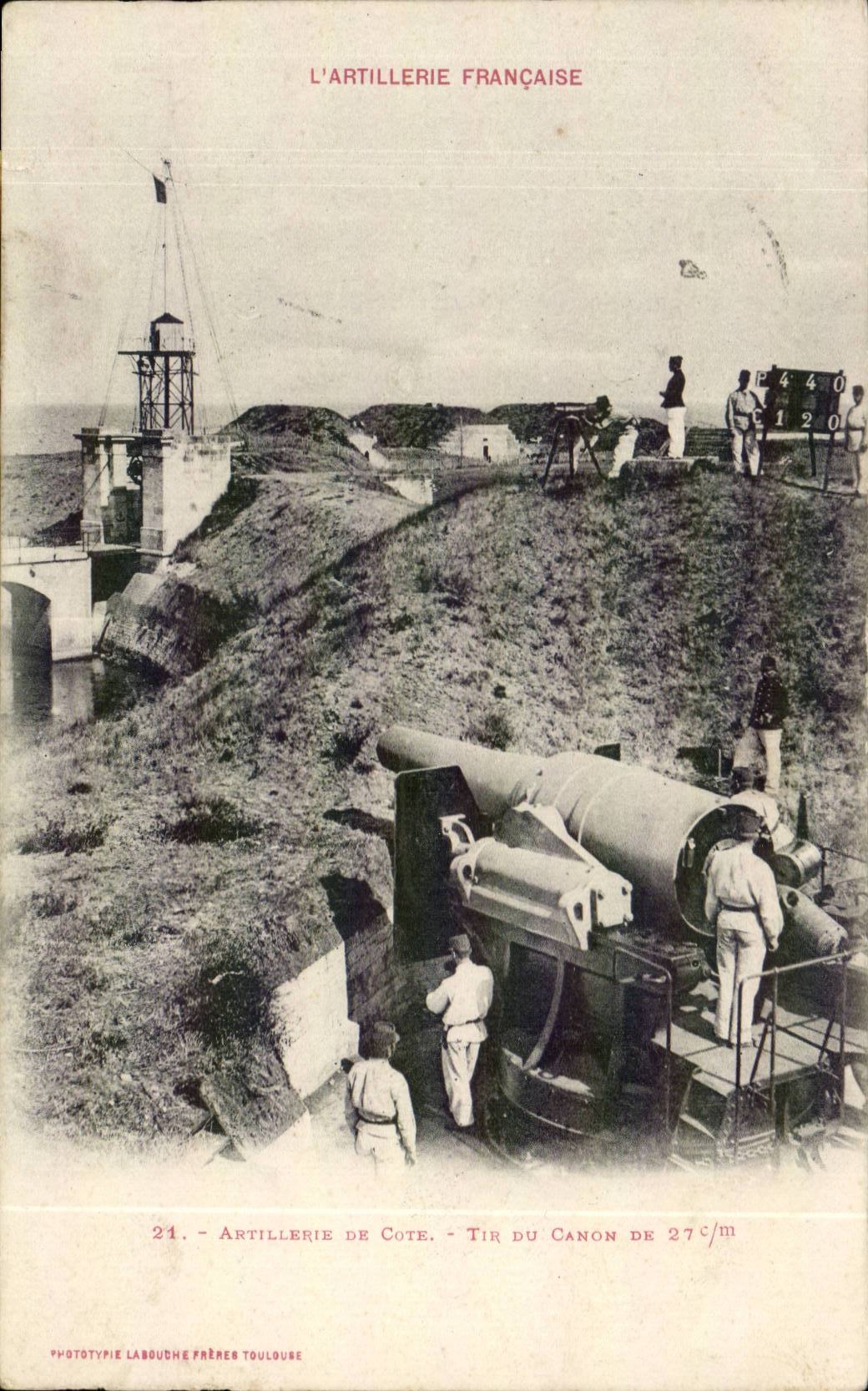 CPA Militaria L'artillerie francaise (canon) Artillerie de cote