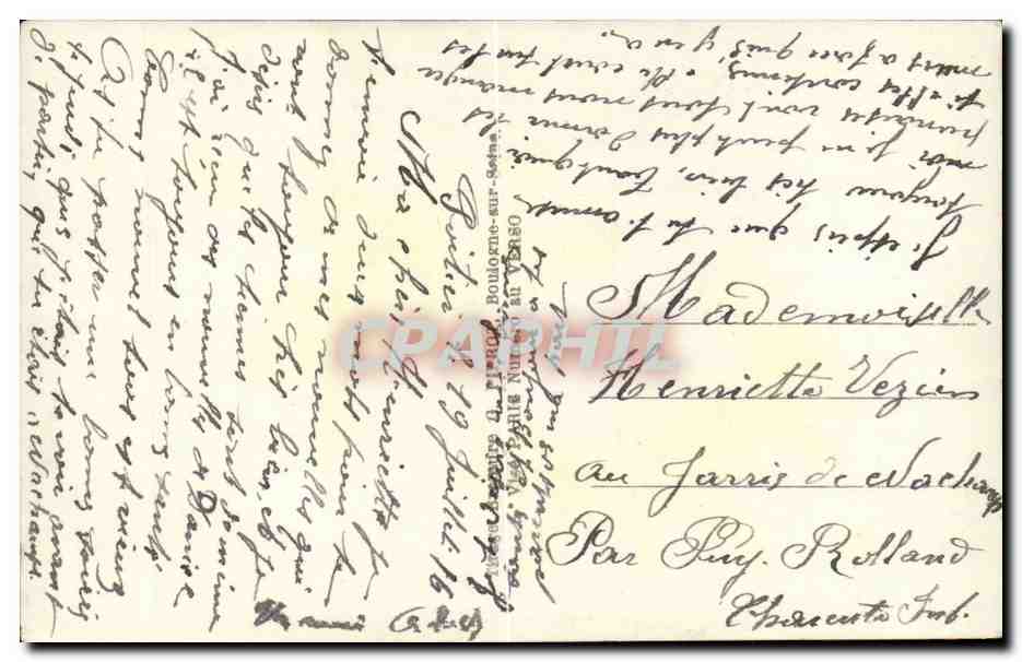 Un Bonjour de Poitiers — carte postale décorée avec soldat et fleurs — M.D.J. 203 — Reverso