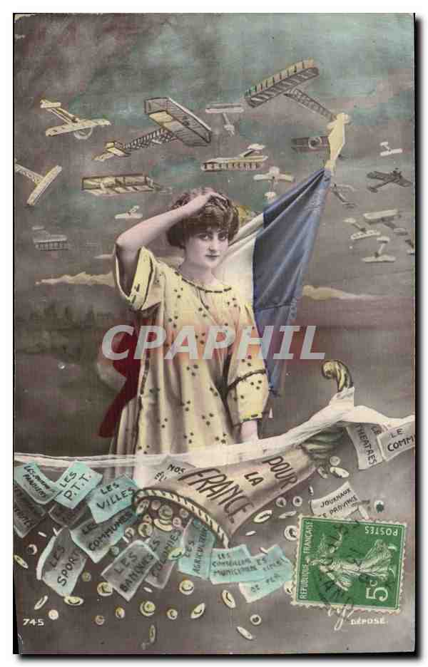 CPA Militaria Femme et avions