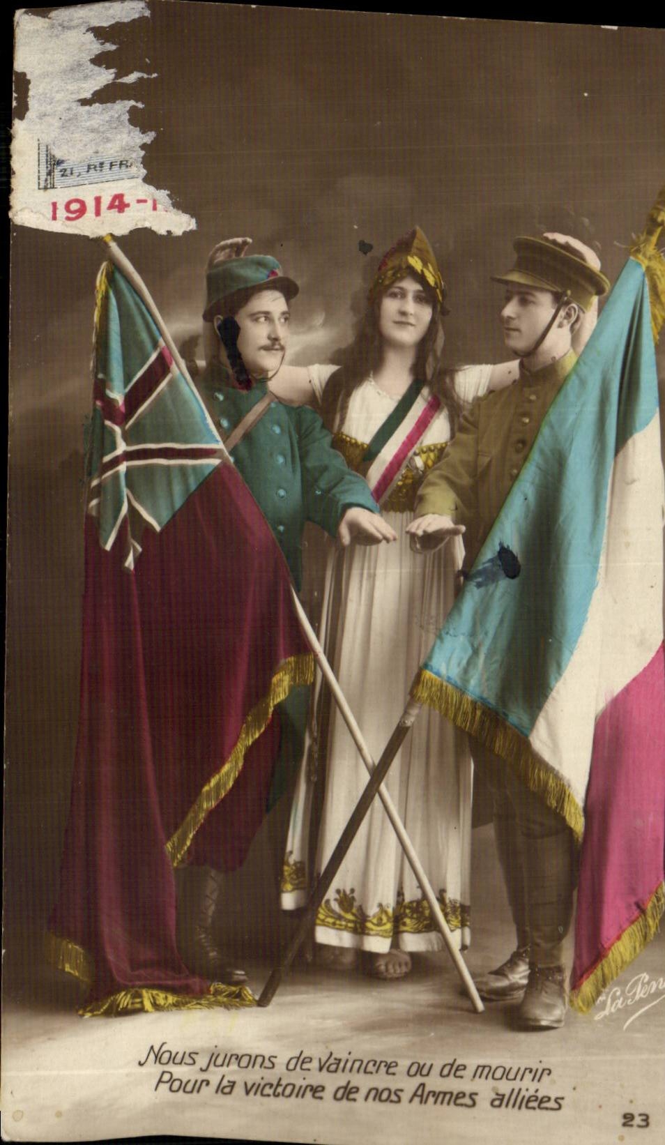 CPA Militaria Marianne et soldats