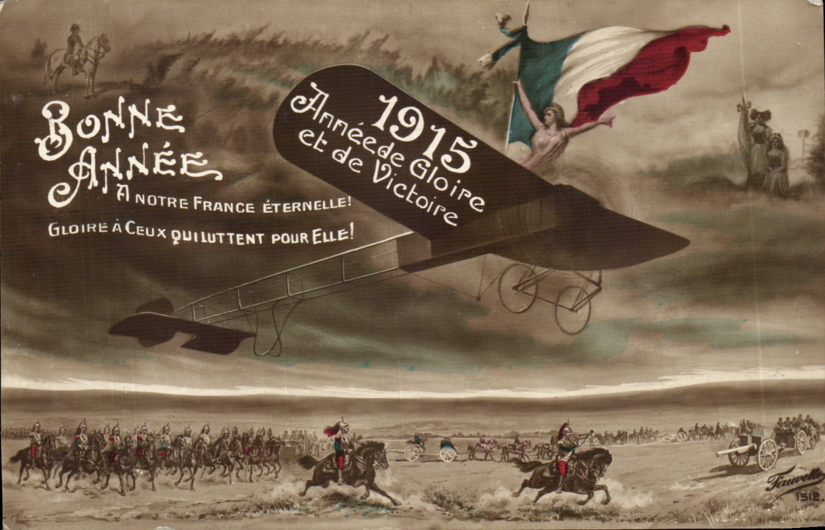 CPA Militaria Bonne annee 1915 (Napoleon avion)