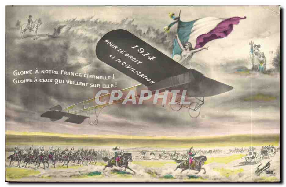 CPA Militaria Bonne annee 1914 Pour le droit a la civilisation (Napoleon avion)