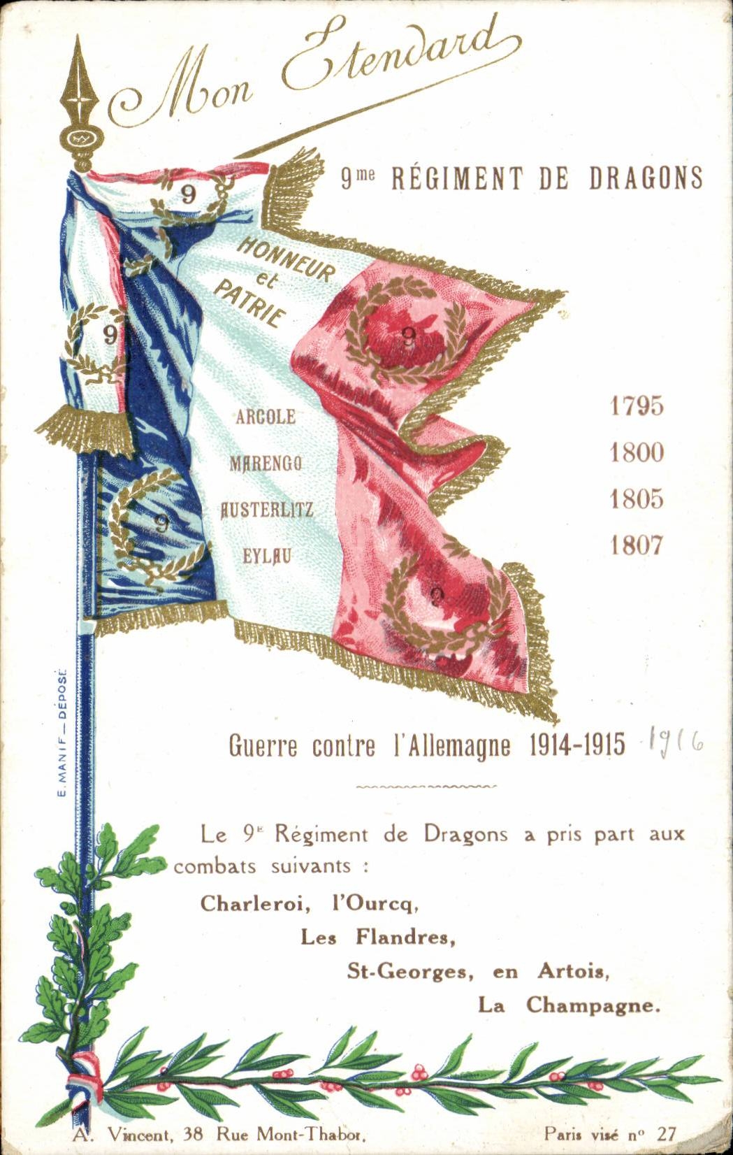 Mon Étendard — 9e RÉGIMENT DE DRAGONS — A. Vincent, Paris n° 27