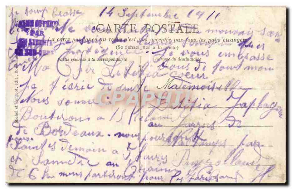 CPA Militaria Grandes manoeuvres du Sud Ouest Batterie d'infanterie quittant le terrain de main d'oeuvre — Rückseite