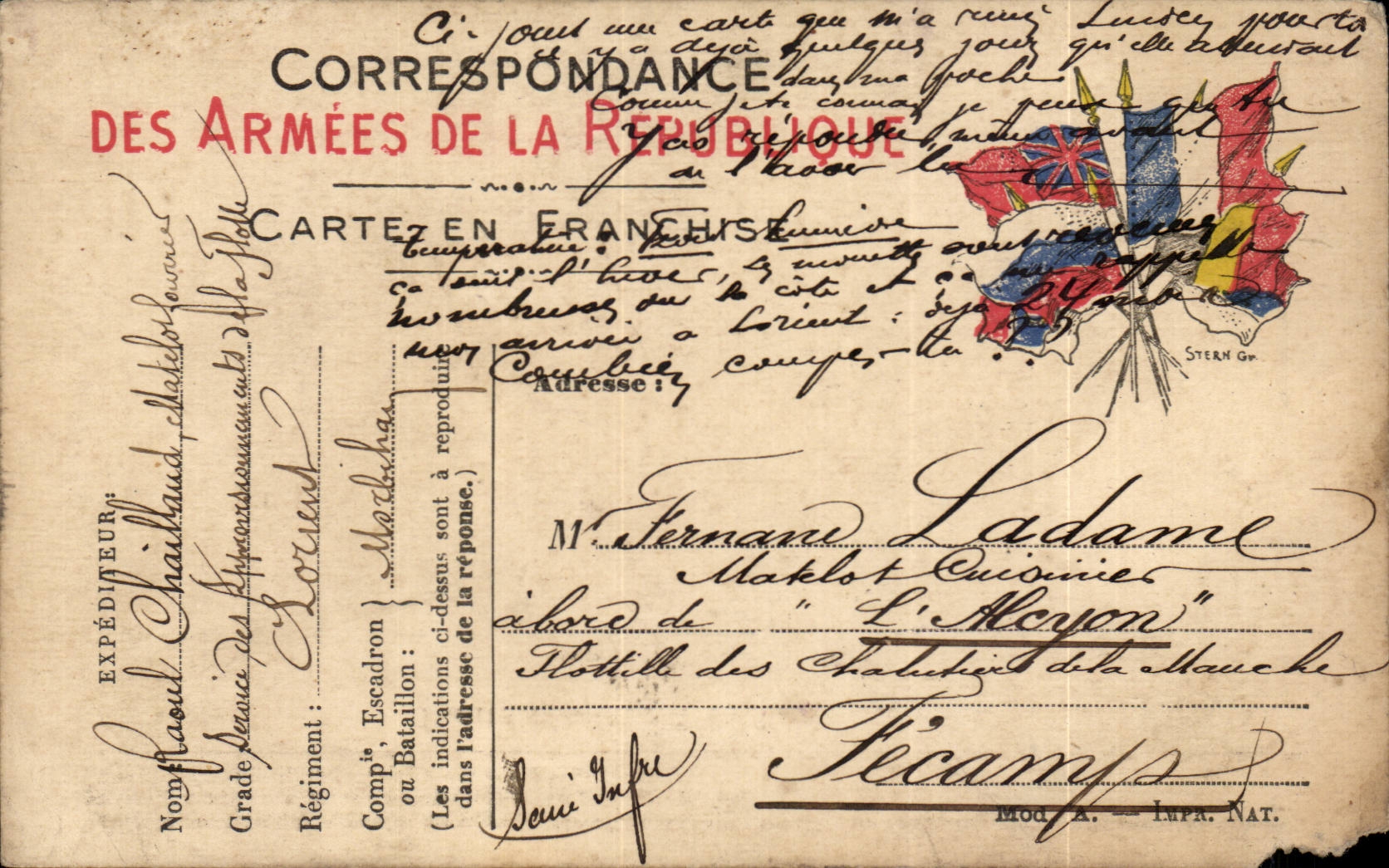 CArte de Franchise militaire Fecamp Ladame