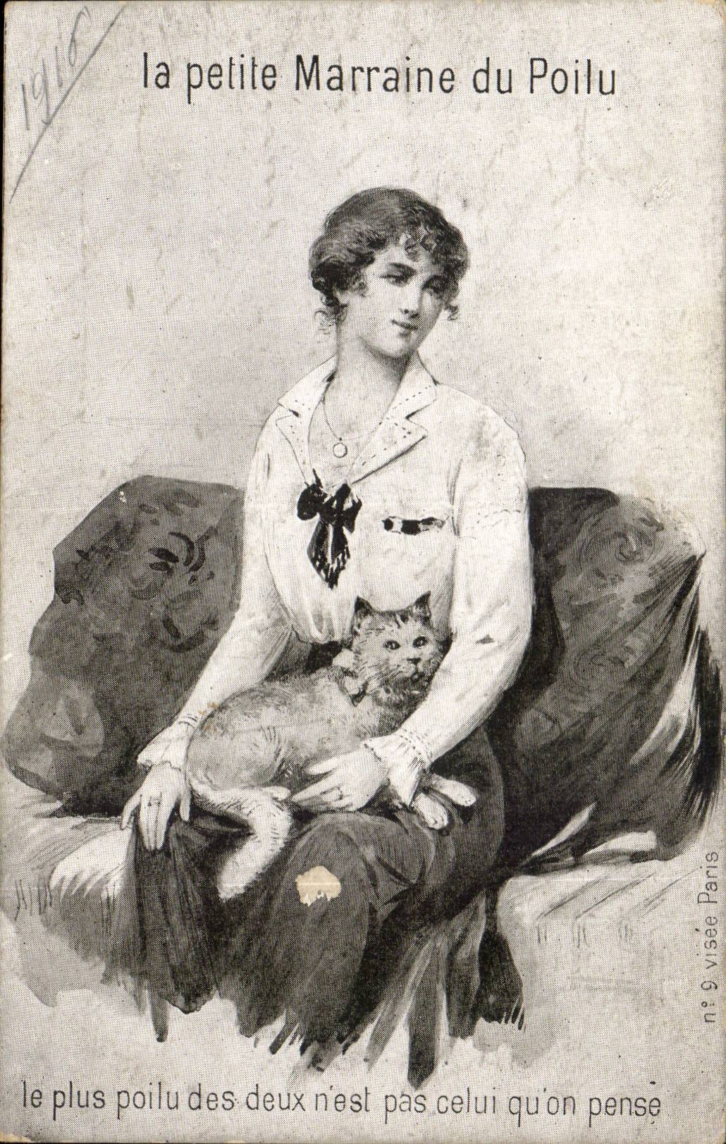 CPA Militaria La petite maraine du poilu (chat cat)