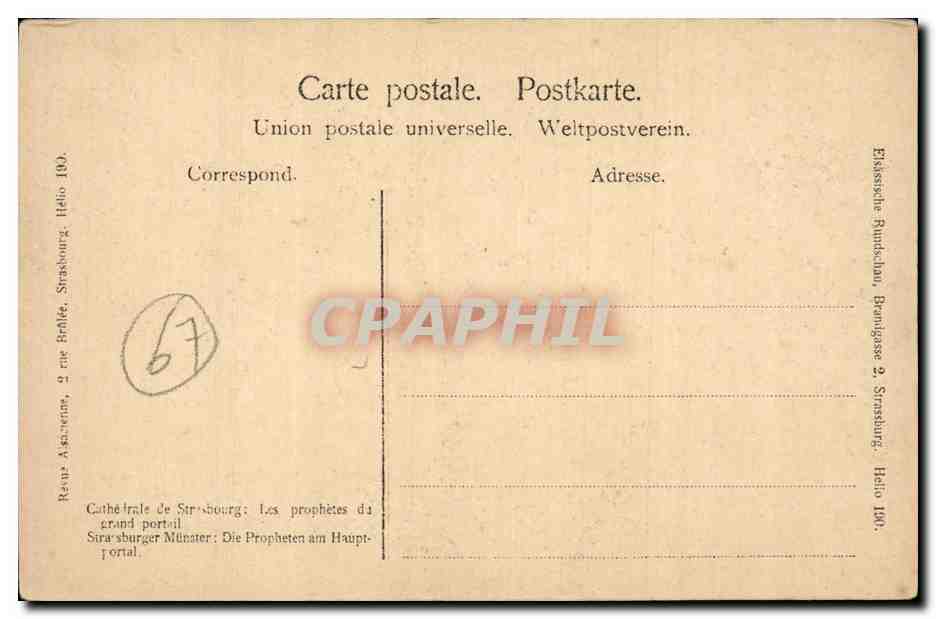 CPA Strasbourg CAthedrale Les prophetes et le grand portail — Verso