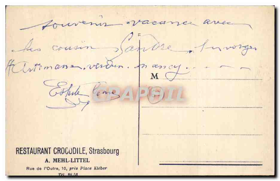CPA Strasbourg FEte de village en 1870 Restaurant crocodile — Rückseite