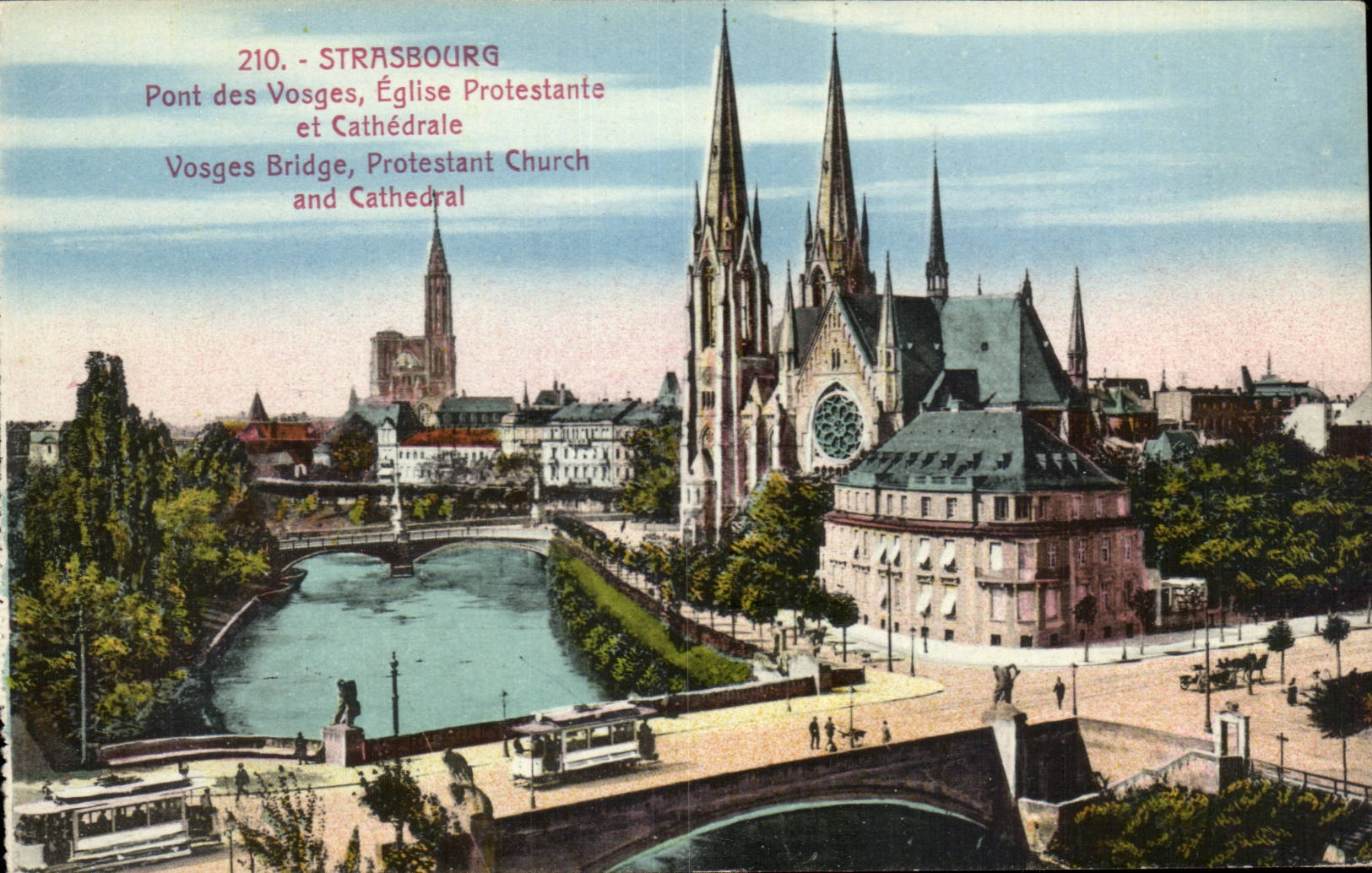 CPA Strasbourg Pont des Vosges Eglise protestante et cathedrale