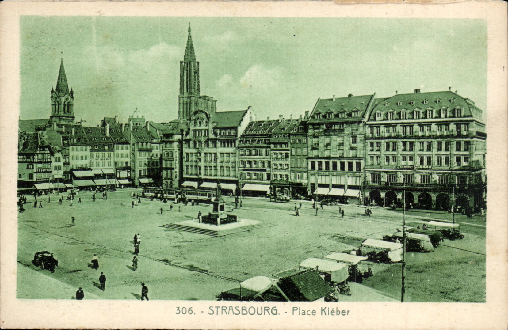 Strasbourg - Place Kléber — vue panoramique avec la cathédrale et les bâtiments historiques — éditeur CPAPHIL, n° 306