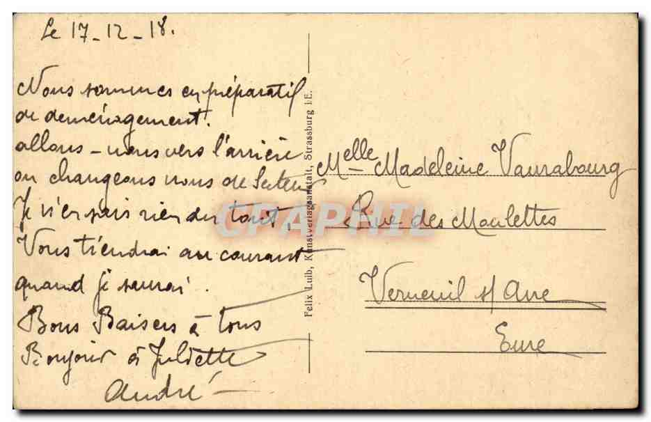 CPA Elsasser Tracht Fileuse (folklore coiffe costume) — Verso