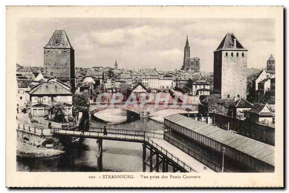 Strasbourg — Vue prise des Ponts Couverts — Cartes 'La Cigogne', 17, rue de la Courre, Strasbourg