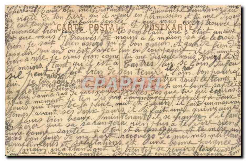 L'Auberge alsacienne à Bofzheim (près de Strasbourg) — Curiosités et Merveilles de l'Alsace-Lorraine — Édition Ad. Weick, St-Dié, n° 7409 — Verso