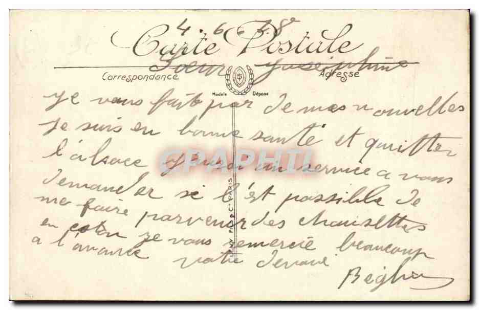 CPA Types d'alsaciennes (folklore coiffe costume) — Verso