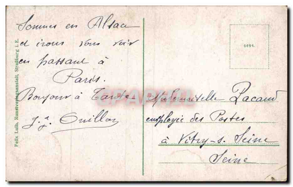 CPA Elsasser Tracht (folklore coiffe costume) — Verso
