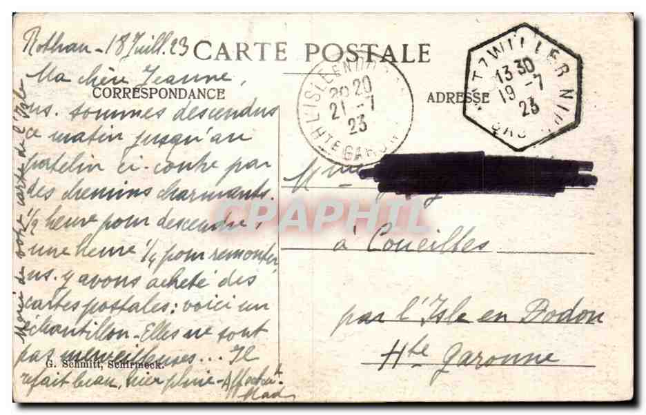 Rothau — vue panoramique du village en vallée — éditeur inconnu — Verso
