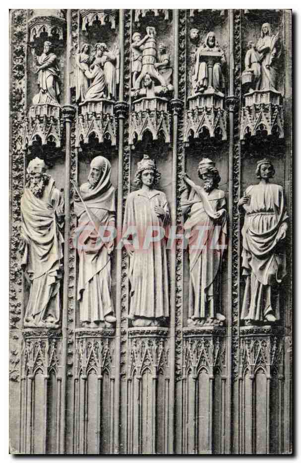 Strasbourg cPA Statues du grand portail (cote nord)