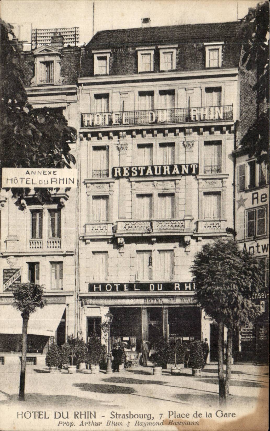 Hôtel du Rhin — Strasbourg, 7 Place de la Gare — Prop. Arthur Blum & Raymond Barmann