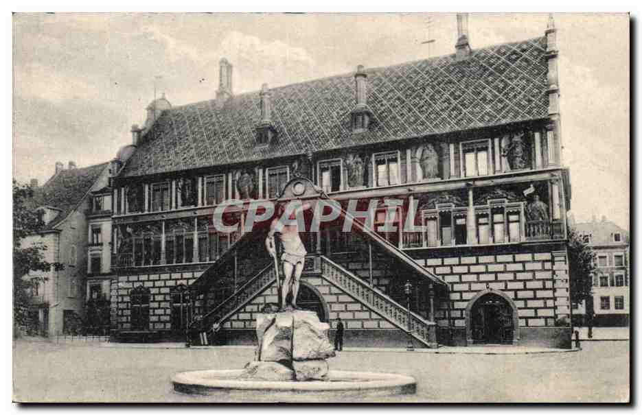 Mülhausen i. E. — Rathaus mit Denkmal — unbekannter Verlag, Seriennummer 8497