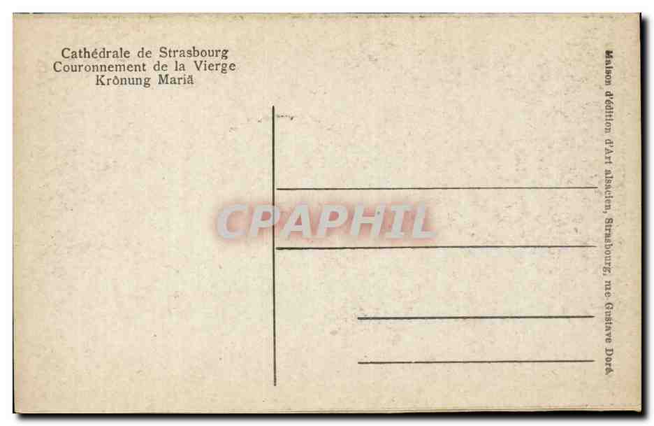 Cathédrale de Strasbourg — Couronnement de la Vierge — Maison d'Édition d'Art Alsacien, Strasbourg — Reverso