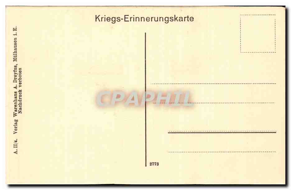 Deutsche Offiziersgräber in Modenheim b. Mühlhausen i. Els. — Kriegs-Erinnerungskarte — Verlag Warenhaus A. Dreyfus, Nr. 2773 — Reverso
