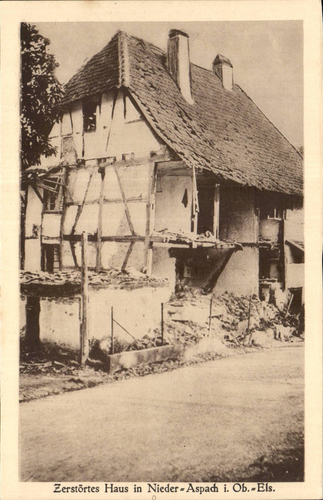 Demeure détruite à Nieder-Aspach i. Ob. Els. — Carte postale de mémoire de guerre — éditeur A. II./6. Dreyfus, n° 2775