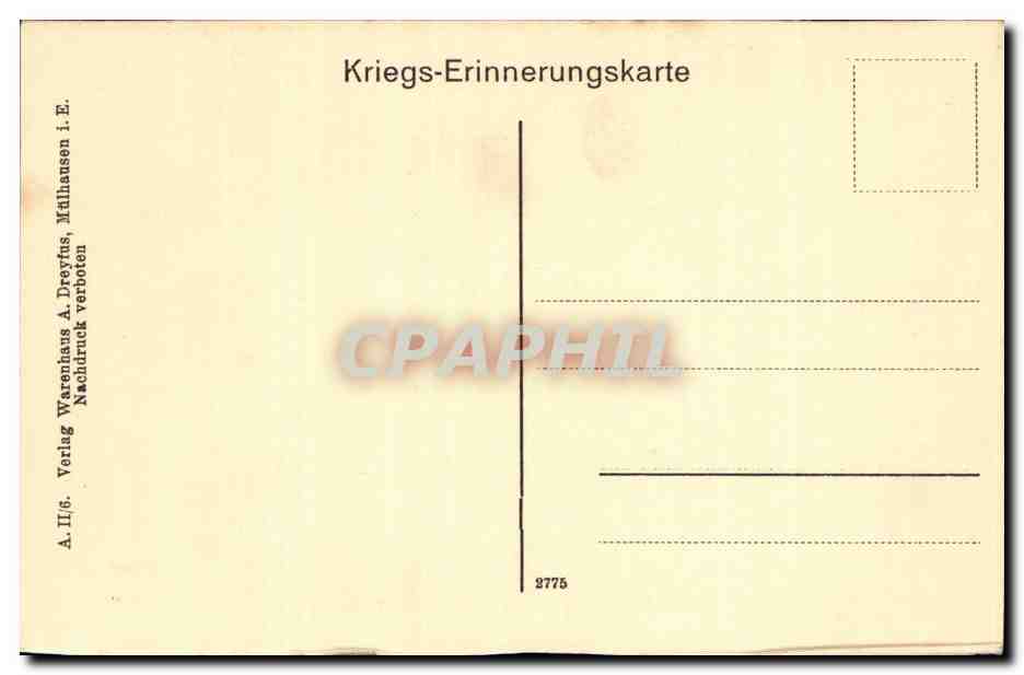 Demeure détruite à Nieder-Aspach i. Ob. Els. — Carte postale de mémoire de guerre — éditeur A. II./6. Dreyfus, n° 2775 — Rückseite