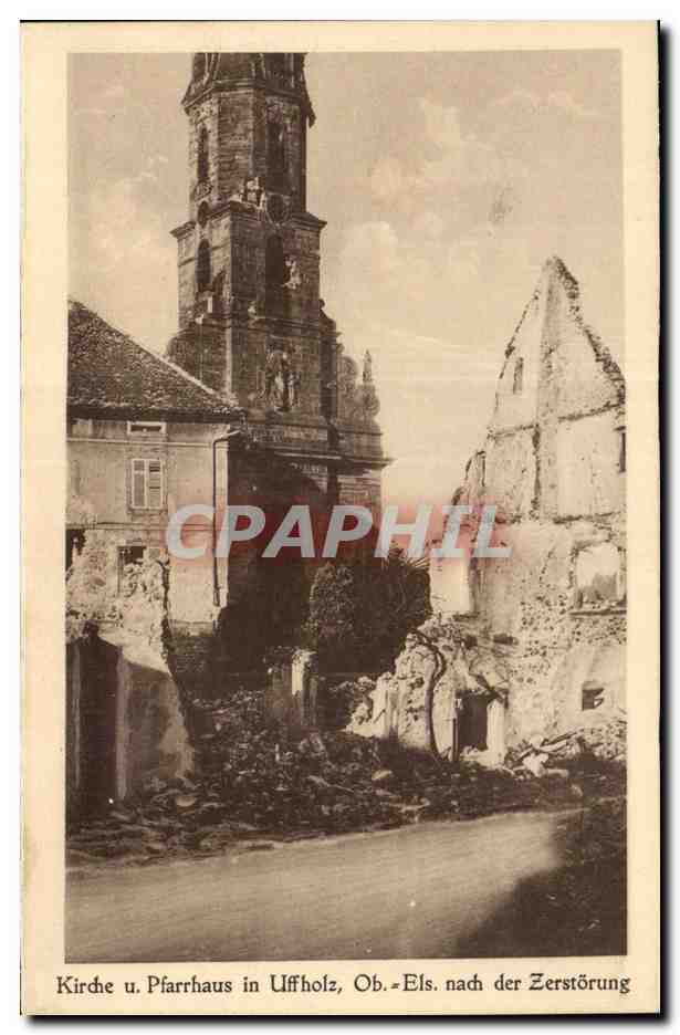 Église et presbytère d'Uffholz, Obere Elsau — après destruction — édition A. Dreyfus, n° 2777